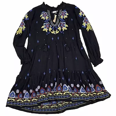 Roller Rabbit Women's Embroidered Floral Tiered Long Sleeve Janni Dress Sz M NWT • $99