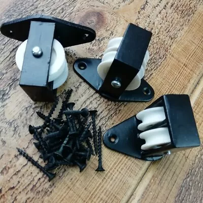£30.64 • Buy 38mm Black Double Upright Pulley Nylon Wheel Along Plate Line Rope & Free Screws