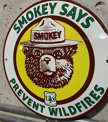 Vintage Style United States  Bear Prevent Fire Porcelain Sign • $79