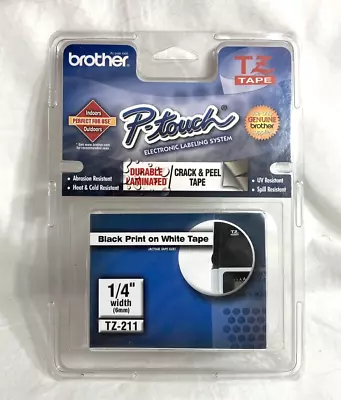 Brother P-Touch Label Cartridge TZ-211 1/4  Width Black Print On White TZ Tape  • $4.99