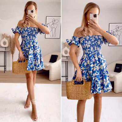 NWT Zara Blue/White Floral Printed Short Dress 4786/267 • $49