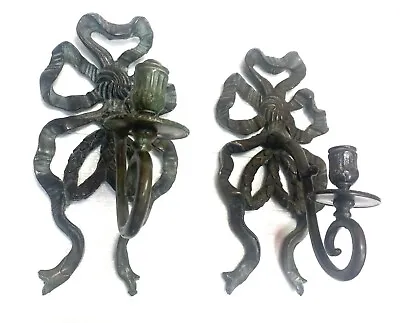 VTG Maitland Smith Bronze Ribbon Wall Sconce Candle Stick Holders 14.5  - 1.1 • $295