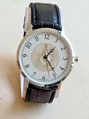 Masonic Mason Watch Freemason Square & Compass Watch W/ Genuine Leather Band • $27.95