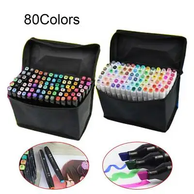 80 Colors Oily Alcohol Twin Tips Graphic Art Markers Pens Fine Broad Gel Pens UK • £11.19