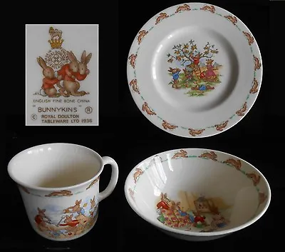 Royal Doulton~BUNNYKINS 3  PC. CHILD'S PORCELAIN DISH SET~Plate Cup Bowl  • $110.11