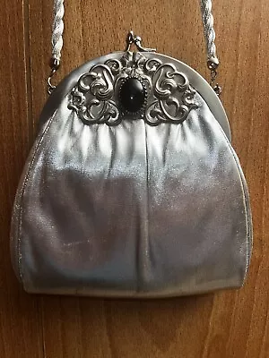 Vintage Silver Harry Levine Lame Purse Handbag With Mini Coin Purse Rope Strap • $15