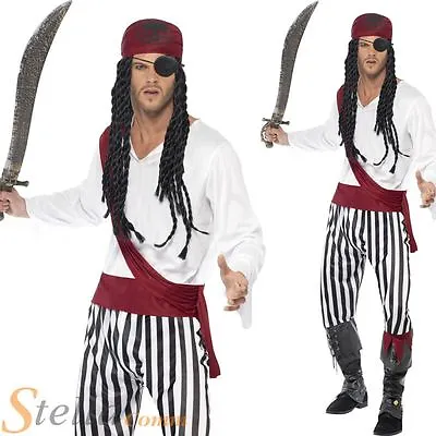 £11.49 • Buy Mens Pirate Caribbean Buccaneer Fancy Dress Costume Adult Halloween Outfit