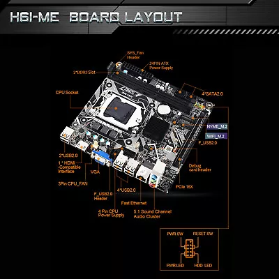 H61-ME Motherboard LGA 1155 Support 2*DDR3 USB2.0 SATA2 NVME WIFI Bluetooth L2 • $61.88