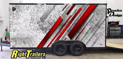 2 Sides Grunge Black Red Tech Modern Trailer RV Wrap Decal Graphic Various Sizes • $2423.52