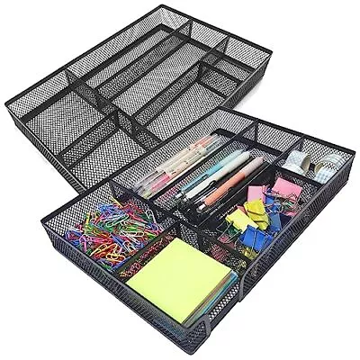 Desk Drawer Organizer Tray Metal Mesh Drawer Organizer Office W/6 Compartmen... • $16.43