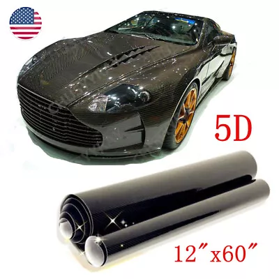 Black Glossy Carbon Fiber 5D 12 X60  Vinyl Car Wrap Film Sticker Decal Sheet 1PC • $11.82