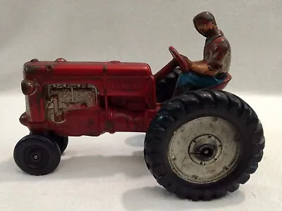 Vintage Auburn Red Rubber Farm Tractor  With Farmer Driver USA 7  • $5.99