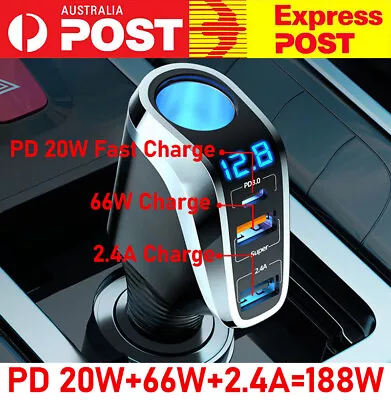 3-USB Cigarette Lighter Socket Chargers Splitter PD 20W 12/24V QC 3.0 Power 188W • $17.59