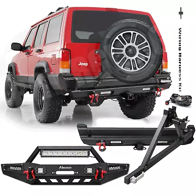 For1984-2001 Jeep Cherokee XJ Front/Rear Bumper W/Winch Plate&Spare Tire Carrier • $442.69