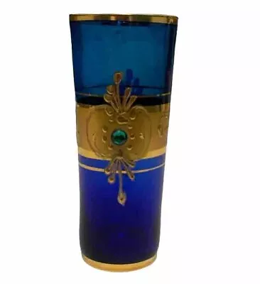 Murano Venetian Cobalt Blue 24K Gold Encrusted Jeweled Highball Water Goblets • $54.95