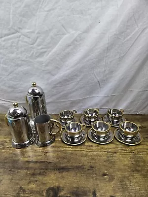 Vintage Inox Cherie Italian Moka Espresso Maker Stainless Steel Coffee Set Of 6 • $600