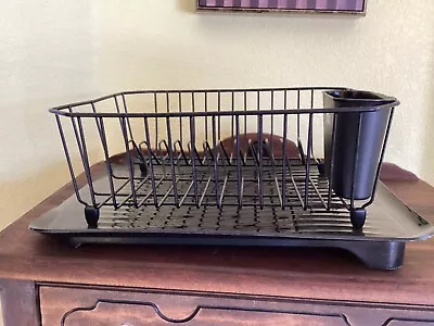 Vintage Rubbermaid Dish Drying Rack Drainer Black Coated Wire W Drain Board • $49.99