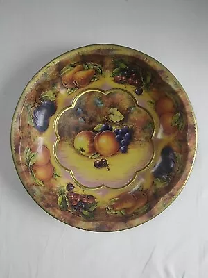 Daher Decorated Ware 1971 Vintage Tin Bowl Fruit Design England 10  In Diameter • $10.44