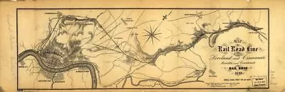 8  X 24  1860 Map Of Loveland Cincinnati & Marietta Rail Road • $39.95