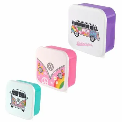 £8.95 • Buy Vw Campervan Summer Love Set Of Three Plastic Lunch Sandwich Picnic Boxes Box *