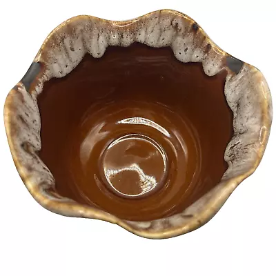 Vintage Craft Inc USA Brown And White Drip Glaze Pottery Bowl 4.25   H X 5.5  D • $17