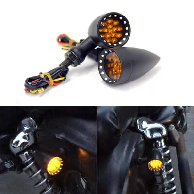 Motorcycle LED Black Amber Bullet Turn Signal Lights For Harley Yamaha Kawasaki • $13.28