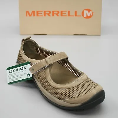 Merrell Ladies 6 Encore Strap Deep Tan Mesh Mary Janes Hook Loop Shoes - J66752 • $35