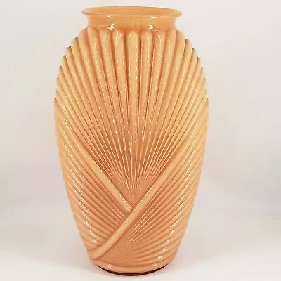 Vintage Art Deco Revival 80's Style Anchor Hocking Molded Fan Glass Vase 13  • $68