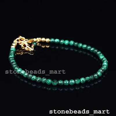 Natural Malachite 3mm Rondelle Faceted Beaded Bracelet 7  Jewellery • £12.34