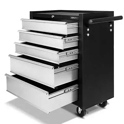 Giantz 5 Drawer Mechanic Tool Box Cabinet Storage Trolley - Black & Grey • $185.50