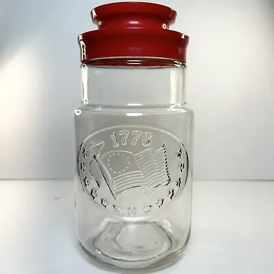 Vintage Maxwell House Coffee Glass Jar Anchor Hocking Canister Red Lid 1776 Flag • $10