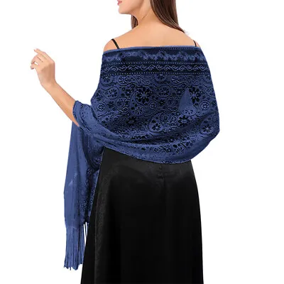 Women Lace Floral Scarf Shawl Wrap Pashmina Wedding Formal Evening Party Dress • £6.49