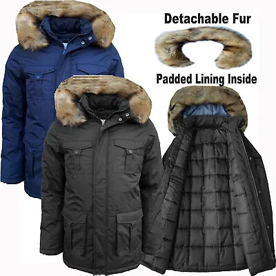 Mens  Parka Parker Padded Lined Winter Jacket Faux Fur Hooded Coat New S-xl • £30.99