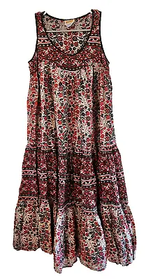 VTG 1970s Hippie Boho Festival Gauzy Dress India Cotton KAISER RED BLUE Small • $128