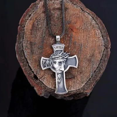 Mens Christian Jesus Christ Face Necklace Jesus Cross Pendant • $9.99