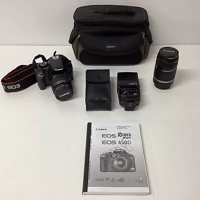 Canon EOS 450D Digfital Camera W/ EF-S 18-55mm & 55-250mm Lenses (P3) W#638 • $41