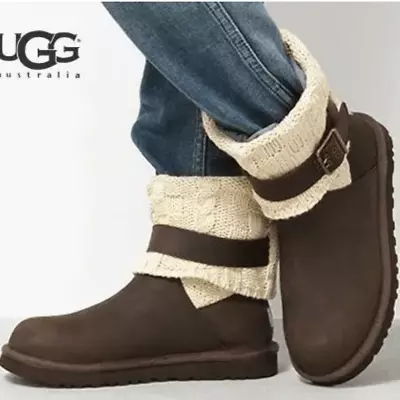Ugg Cassidee Brown Suede Crochet Top Boots Size 6 • $50