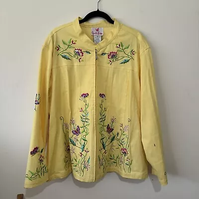 Quacker Factory Womens Jacket Size 3X Yellow Heavily Embroidered Colorful Boho • $24.88