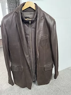 Massimo Dutti Brown Leather Jacket Mens Size M/L With Detachable  Gillet • £50