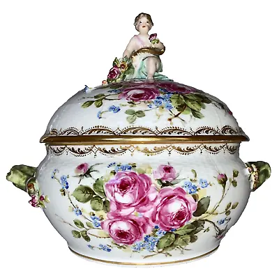 KPM Berlin Rocaille Cherub & Cabbage Roses Tureen / Genuine Sceptre Mark • $900