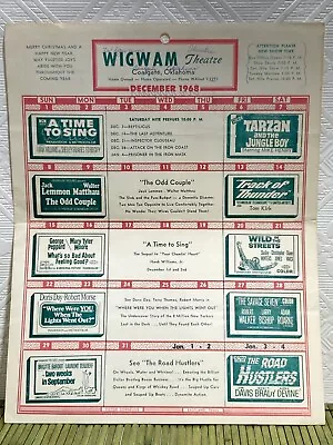 Vtg Wigwam Theater Coalgate OK 1968 Movie Theater Schedule Wild In The Streets • $8