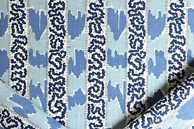 Quadrille China Seas Bijou Stripe In Denim Blue Linen Fabric By The Yard • $189