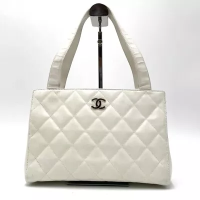 CHANEL Matelasse Lambskin Hand Bag CC White Vintage Used From Japan • $923