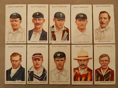 £10 • Buy 10 CRICKETERS  WILLS 1908 ANTIQUE CIGARETTE CARDS Small S .