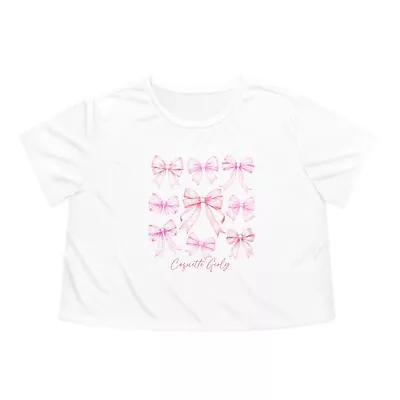 Coquette Girly Pink Bows Women's Flowy Cropped Tee • $46.65