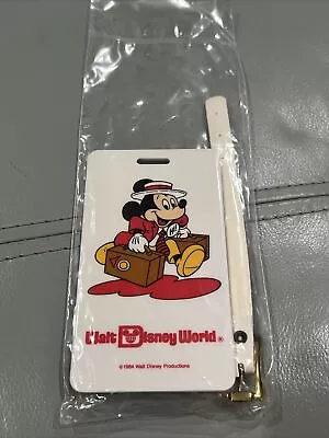 RARE VINTAGE 1984 Walt Disney World Cast Member Luggage Tag RED Sign Lanyard • £9.45