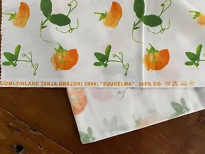 Marimekko Cotton Fabric 1 Yard 37  X 44  Sweet Pea Print Orange Green White • $48.30