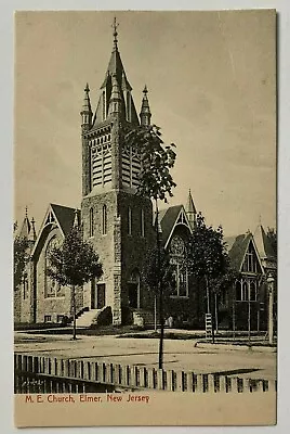 NJ Postcard Elmer New Jersey Salem County M.E. Church Building View Steeple  • $6.99