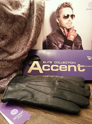 Men's Genuine Goat Leather Gloves With Fur Lining Color Black Sizes 9 • $129.99