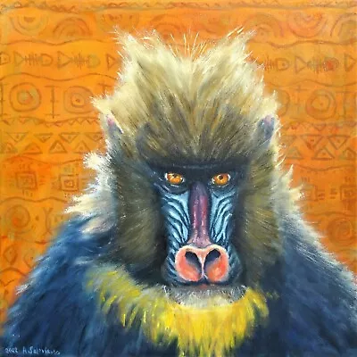 Monkey Painting Mandrill Original Art 16 By 16 African Animal Ukrainian Artist • $300